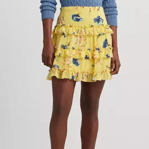 Lauren Ralph Lauren Floral Ruffle Trim Georgette Mini Skirt. Sz: 8 - Picture 2 of 7